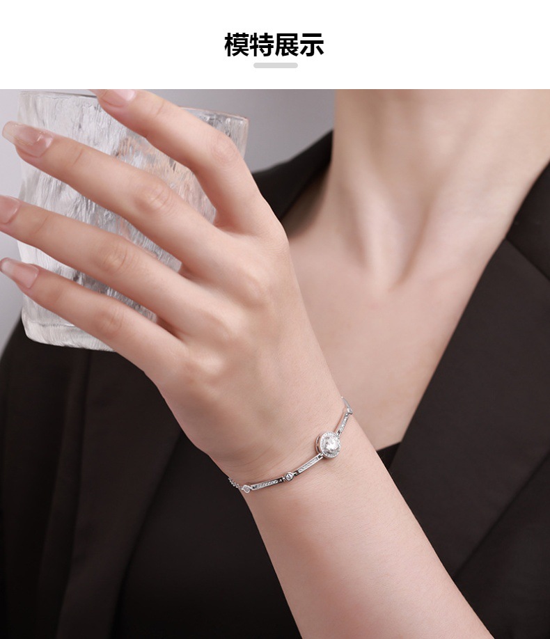 S925 sterling silver bracelet, one-carat Mosan luxury round bag bracelet, live-streaming same style, Korean version, high-end and light luxury pic 16