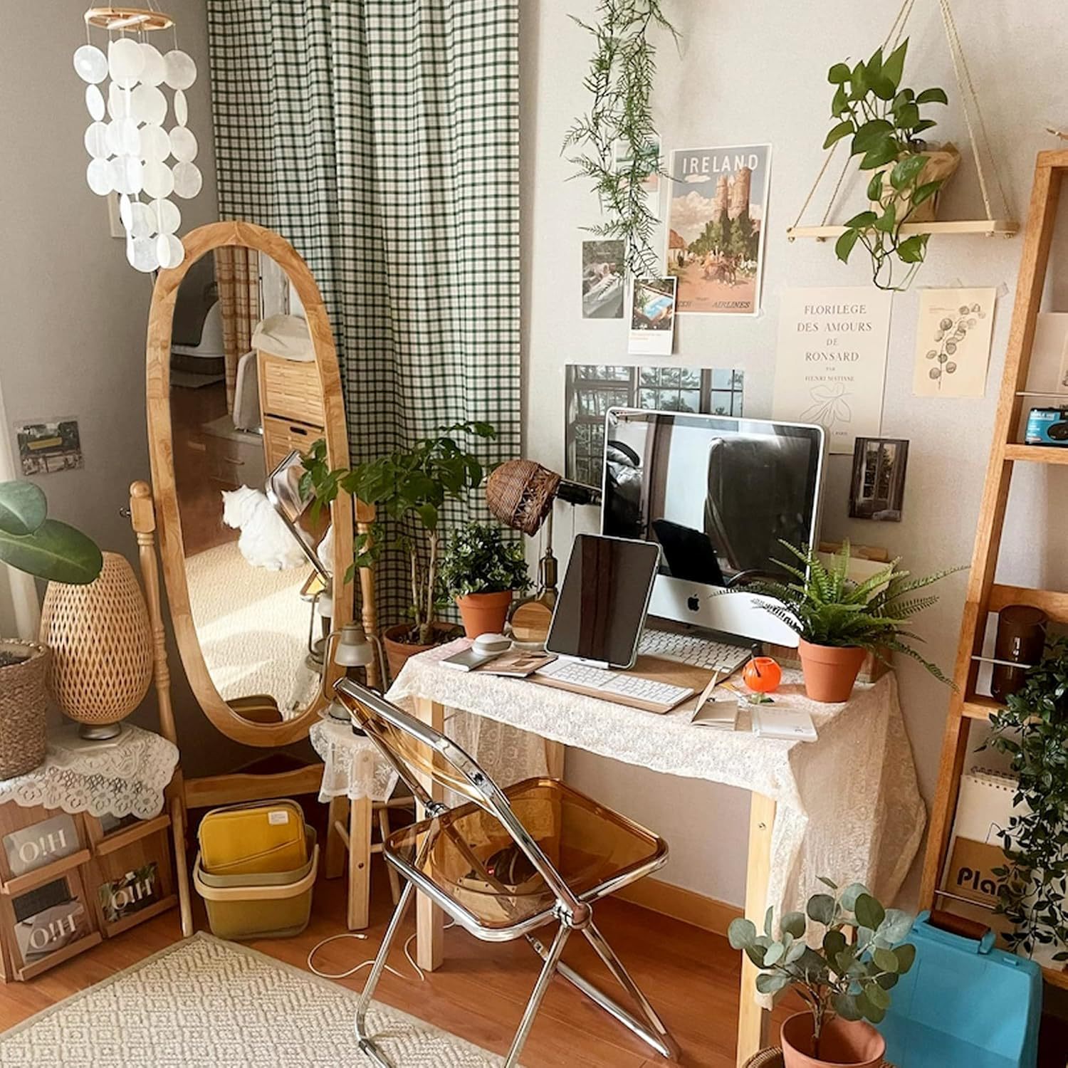 复古实木家用穿衣镜落地圆形法式全身镜ins风网红少女怀旧试衣镜详情5