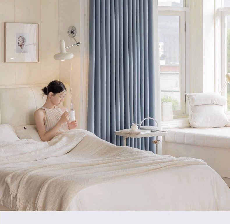Double-sided rice-grain cotton matcha green cotton linen curtains, fully light-blocking modern light-blocking curtain fabric for bedrooms, balconies and living rooms pic 27