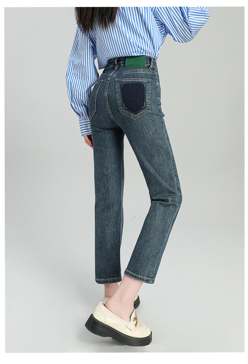 爆款超柔高腰小直筒牛仔裤女2024春季弹力黑色修身窄版烟管法棍裤详情25