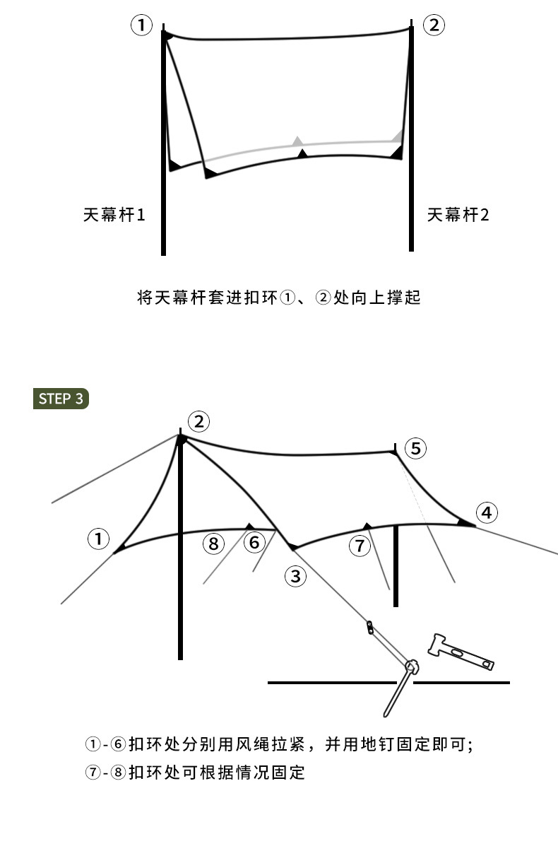 厂家直供户外露营天幕遮阳棚防水防紫外线野营帐篷装备黑胶天幕详情20
