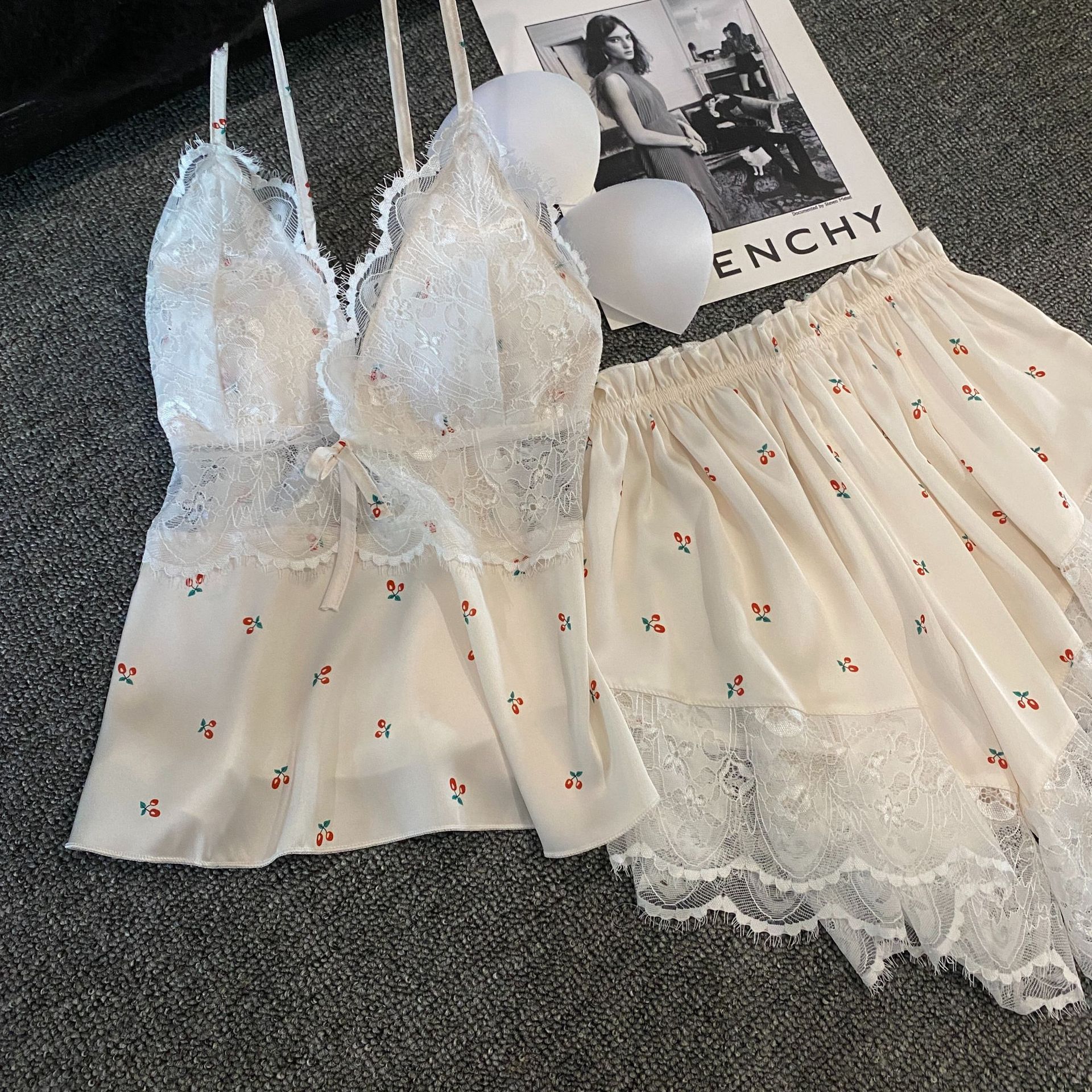 Ice silk pajamas for women, summer girls, pure desire, halter shorts, home wear set, pajama for women, pink and sexy home wear pic 1