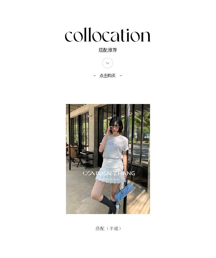 CZ ZHANG Summer Korean style laid-back casual simple printed shoulder loose round-neck short-sleeved T-shirt for women B20777 pic 5