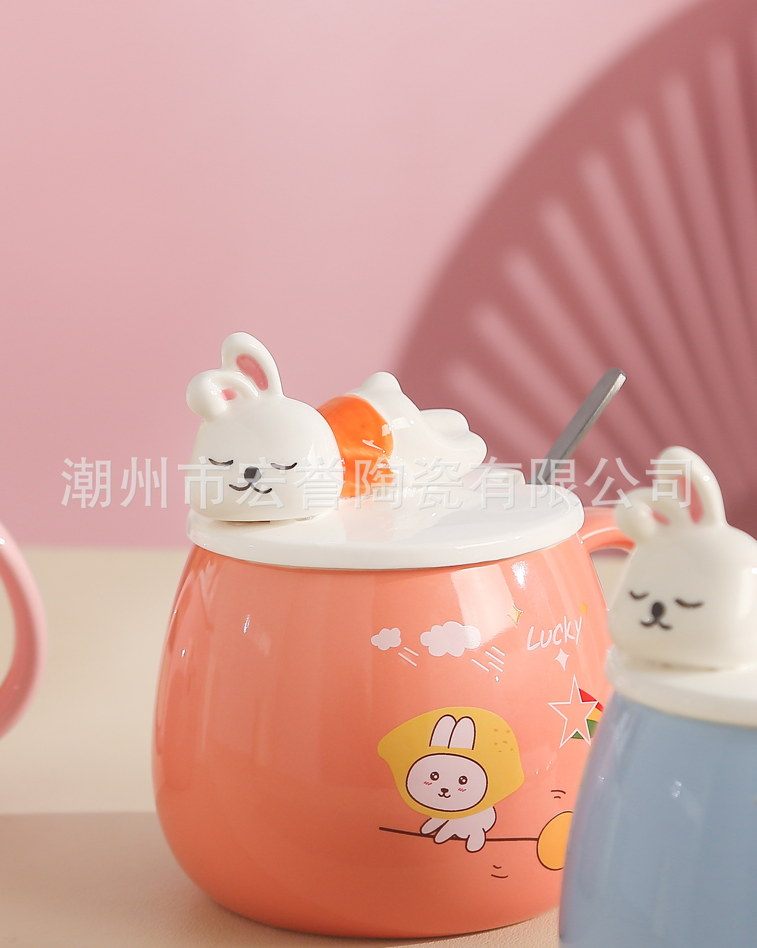 Cute rabbit cups, ceramic cups, high appearance level, couple mugs, creative embossed coffee cups with LIDS, milk cups pic 9