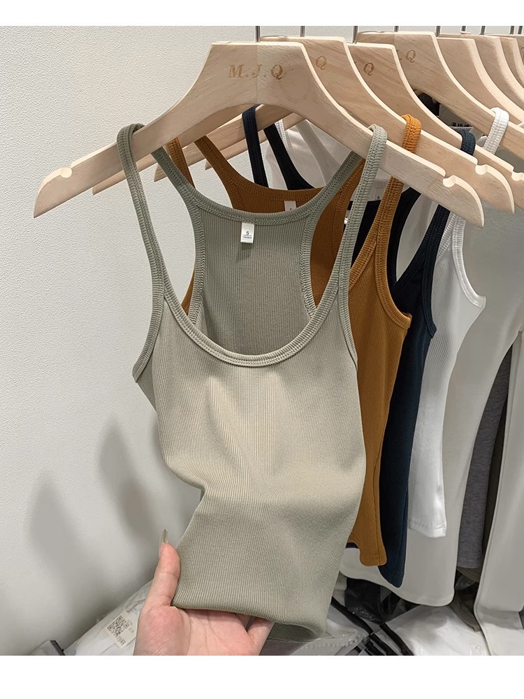 一件代发甜辣U领红色吊带女春夏修身螺纹内搭上衣美式细肩带背心详情32