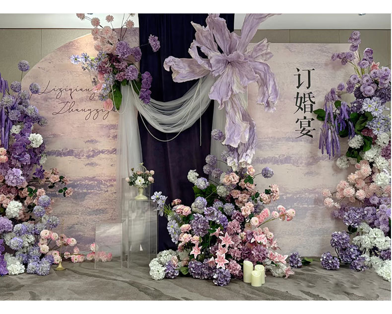 紫色户外订婚花艺布置婚礼堂装饰婚庆仿真花玫瑰假花摄影拍摄道具详情9