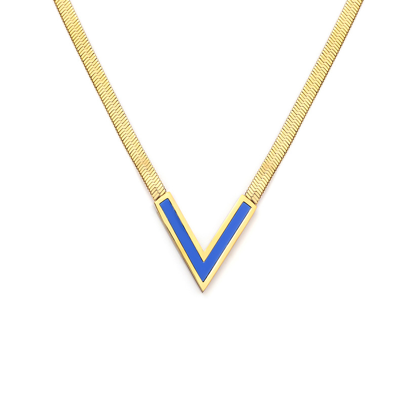 A sexy V-shaped pendant, flat snake chain necklace, retro and unique stainless steel 18K plated jewelry for women, a cross-border bestseller from Europe and America pic 5
