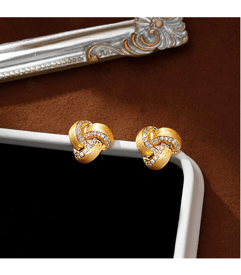 Hyacinth ancient-style sand gold brushed earrings, retro Hong Kong style, high-end feel, niche and unique design, cold style gold earrings pic 2