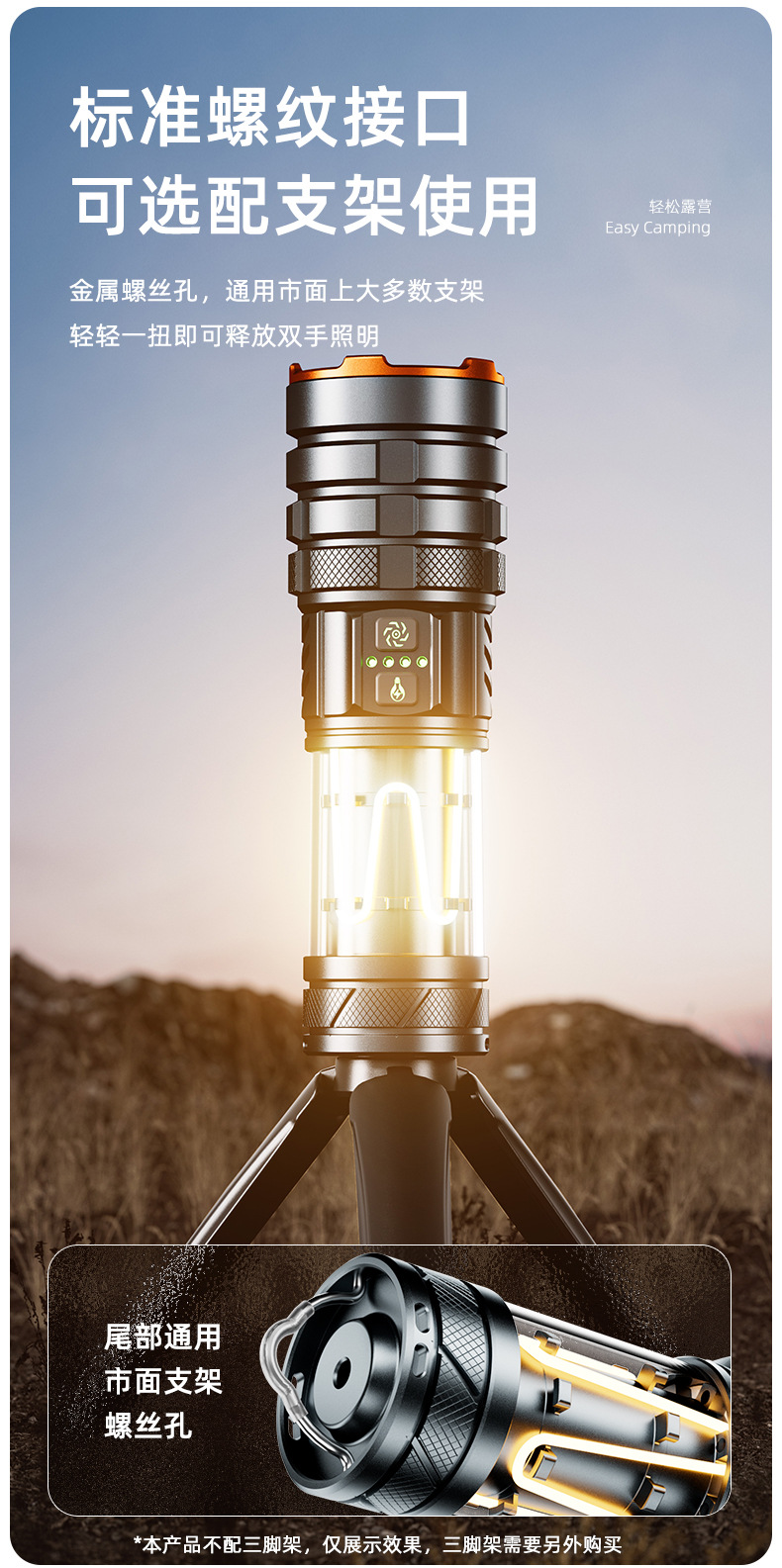 The new cross-border ultra-bright outdoor long-range white laser zoom with breathing function comes with a rechargeable flashlight for camping pic 12
