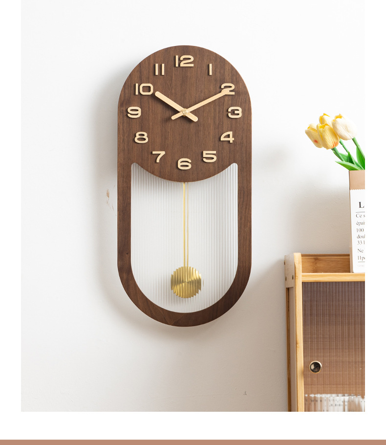 New Chinese-style wooden swing wall clock: Lu Yu Shi Er Time Window Fat 8 Chinese Style Silent Swing Clock pic 5