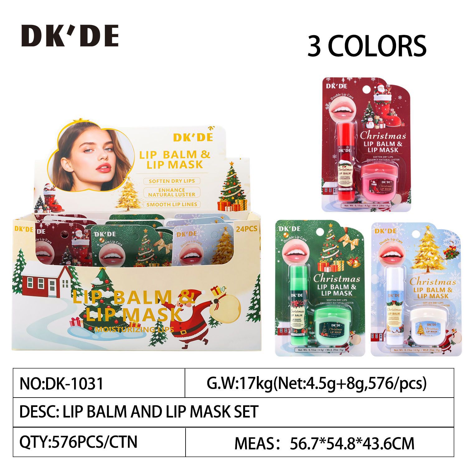 【 Cross-border Exclusive 】DKDE+ 3-color Christmas Lip Mask + Lipstick Set: Soft, firm, hydrating, Protective and anti-cracking pic 15