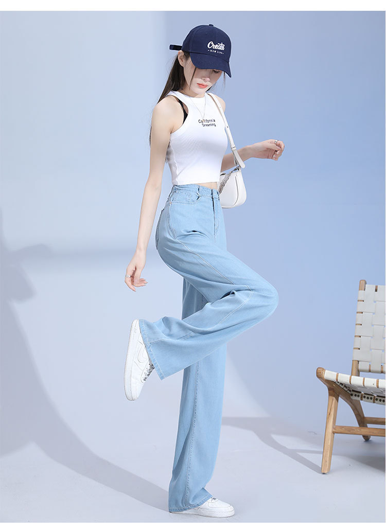 天丝牛仔裤女2025夏季薄款宽松直筒休闲高腰垂感美式复古阔腿裤详情21