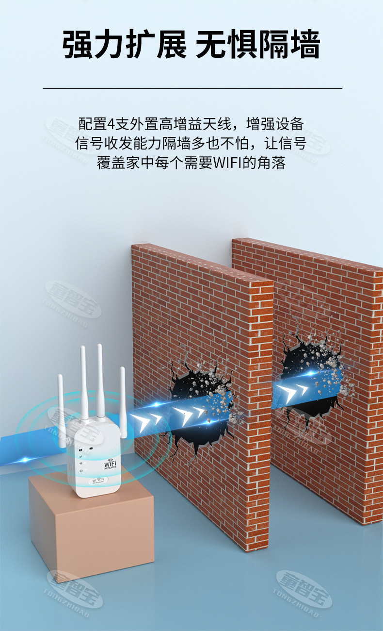 WIFI信号增强器四天线家用穿墙无线网络扩大器放大器300M中继器详情36