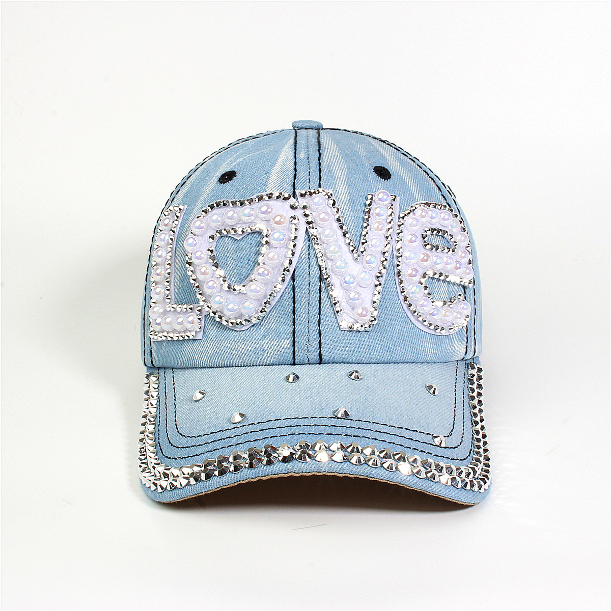跨境外贸新款牛仔布女镶钻欧美国休闲成人棒球帽时尚洋气鸭舌帽子详情42