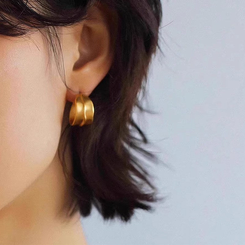 韩国韩版925纯银磨砂弧形耳环耳钉简约气质百搭ins风耳饰金属配件详情8