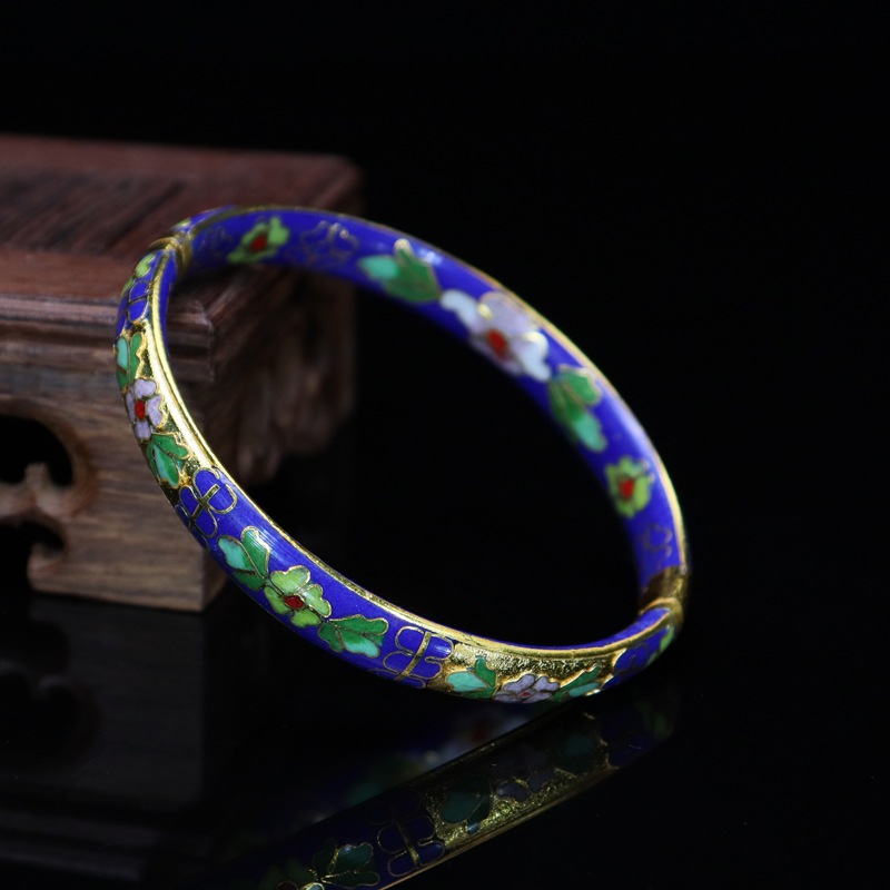 Beijing Cloisonne vintage collectibles, classical ethnic style copper body cloisonne enamel jewelry, semi-gold base bracelet pic 12