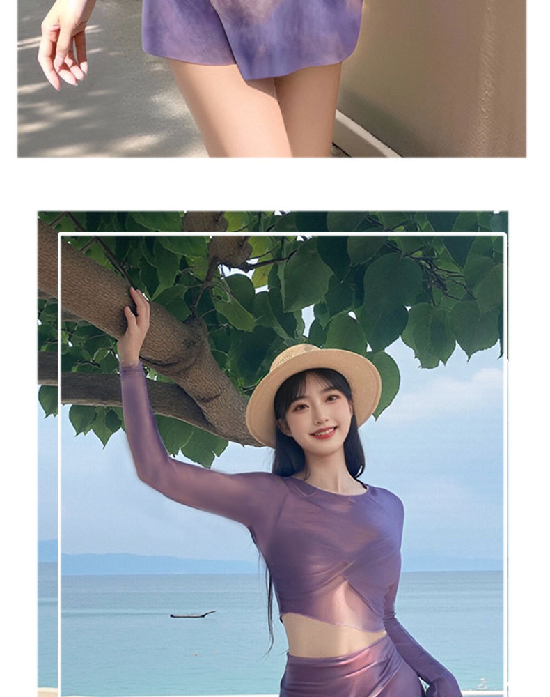 2025新款泳衣女性感紫色网纱比基尼透视包臀裙套装温泉显瘦度假-125106详情12