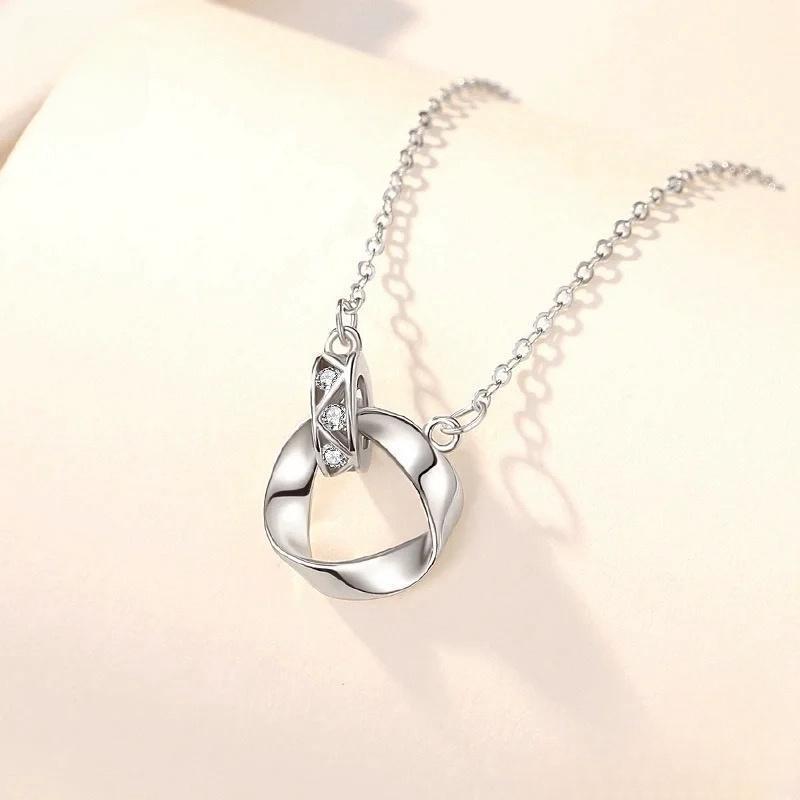 银贝情侣同款莫比乌斯环项链S925纯银小众秋冬时尚环形双环锁骨链详情7