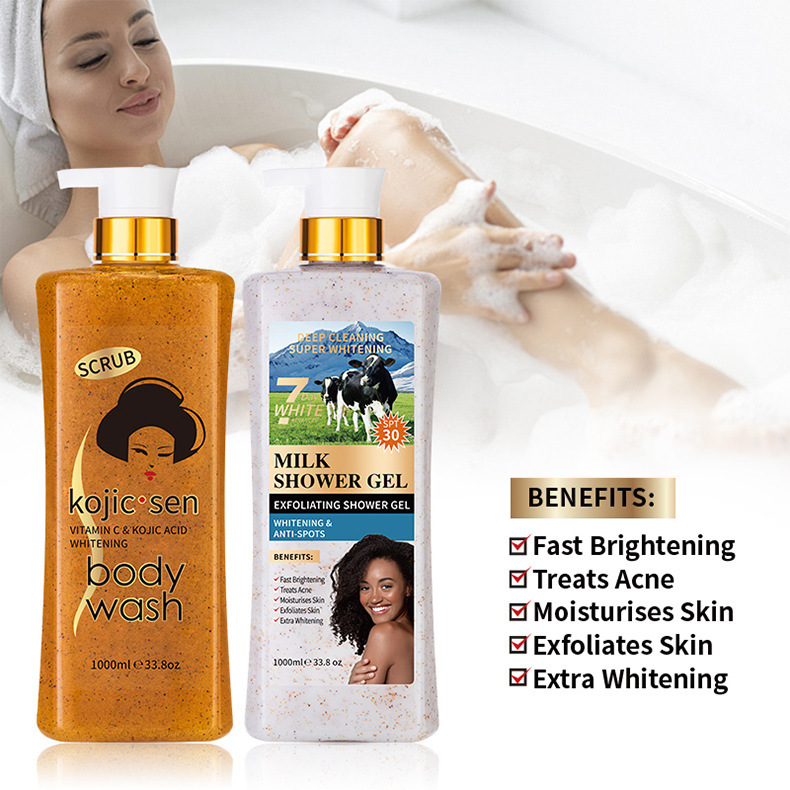 Foreign trade WWP Papaya Scrub Body Wash with Long-lasting Fragrance, Large Bottle Exfoliating Cross-border Turmeric Body Wash 1000ml pic 9