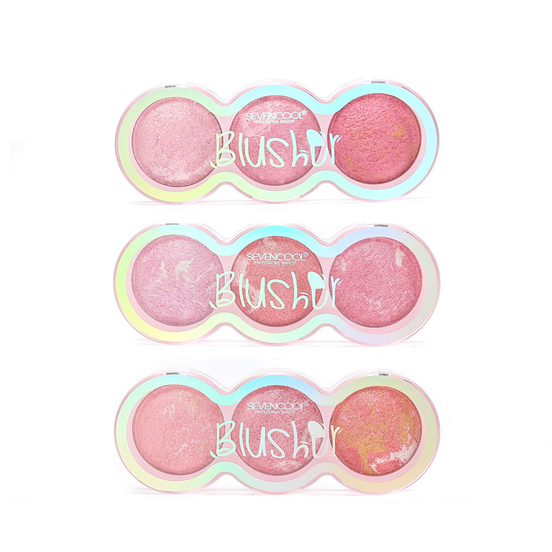 SEVENCOOL三色腮红跨境高光持久烤粉胭脂平价化妆品彩妆腮红盘详情8