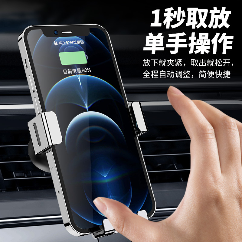 YC12 Gravity Phone Stand (Mirror surface + Hook) Metal Lock Hook Air Outlet Car phone stand, car gravity phone stand, car air outlet phone stand clamp pic 2