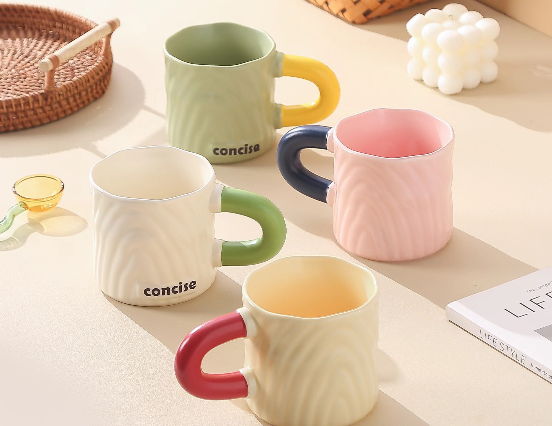 创意伴手礼品树纹陶瓷杯3D立体浮雕炫彩撞色马克杯奶fufu情侣水杯详情8