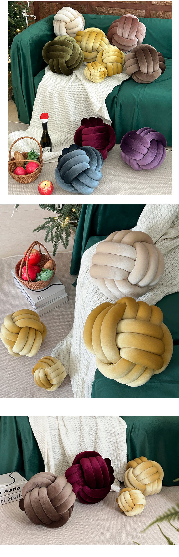 北欧ins抱枕三股绳打结球抱枕手工编织金丝绒靠枕靠垫knot飘窗垫详情7