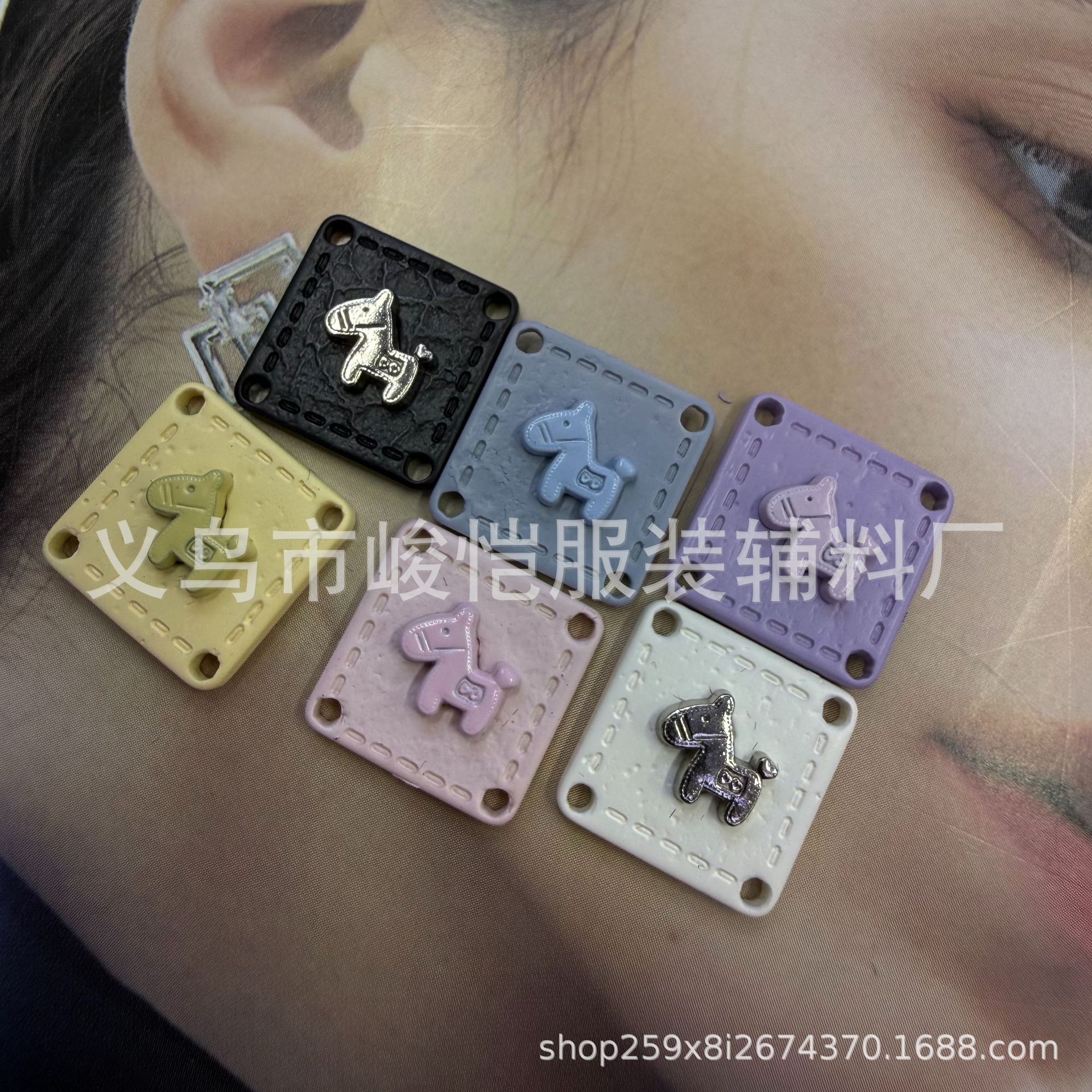 Little Horse Four-hole square double-piece resin m oval letter nameplate for clothes, socks, hats, decorations, hand-sewn nameplates pic 11