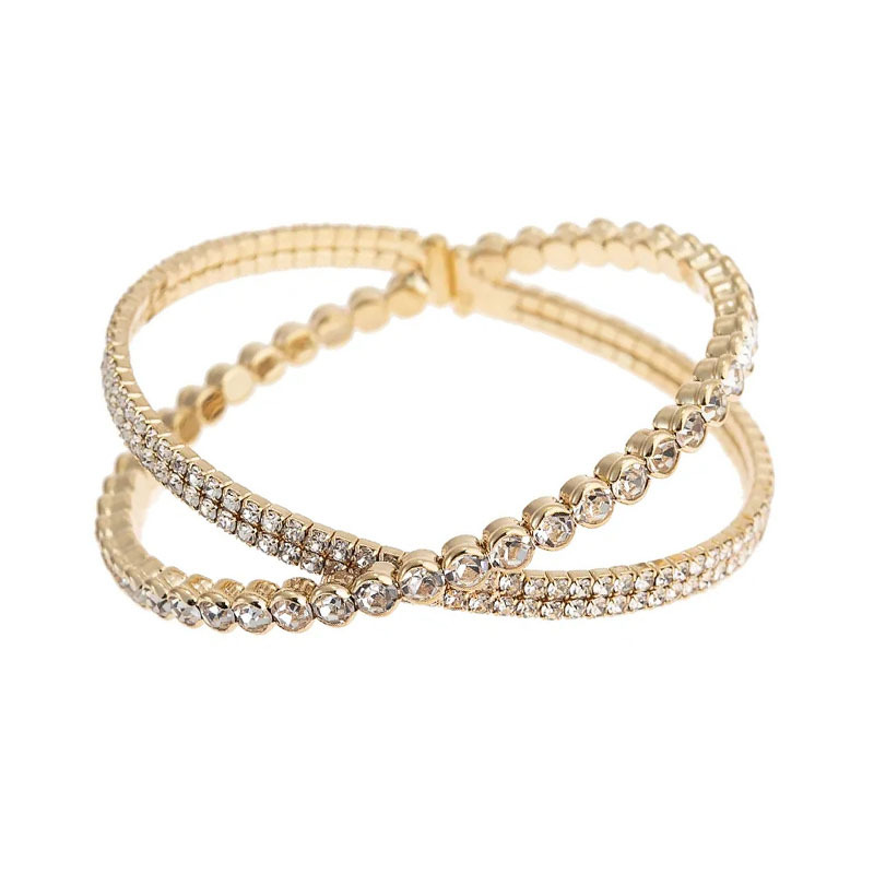 Super dazzling diamond claw chain bracelet for party gatherings, 2-row gold coin claw cross opening bracelet, 4-row and 6-row multi-layer jewelry, popular water diamond jewelry from Europe and America cross-border pic 14