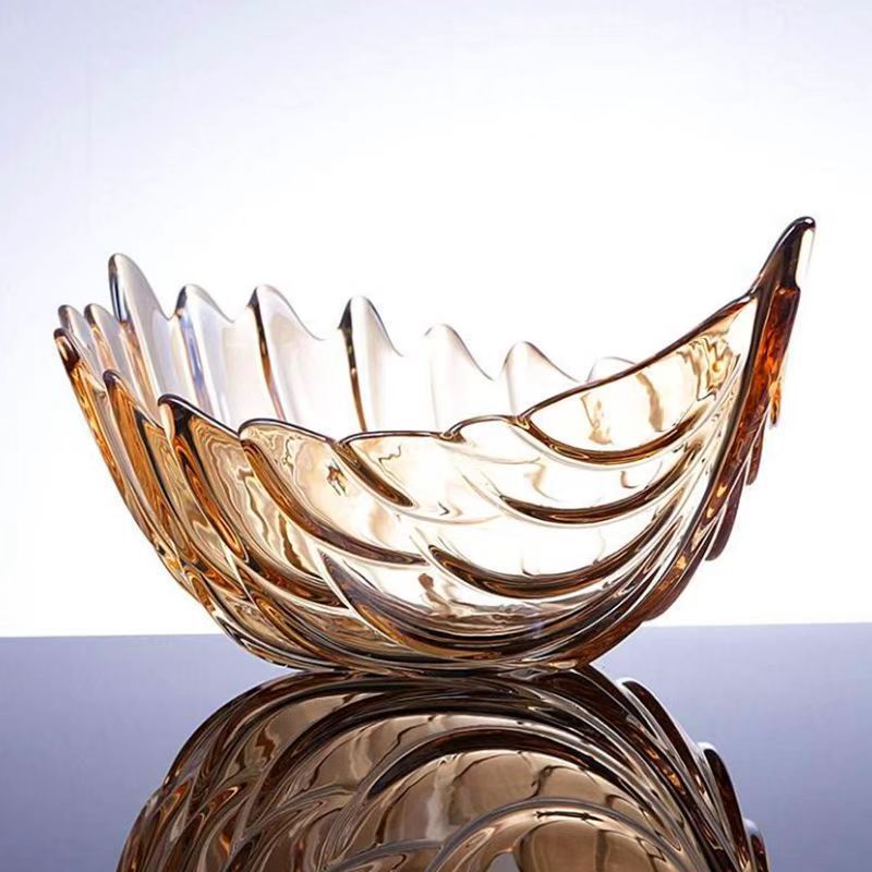 Large Nordic-style crystal glass fruit plate, snack plate, home living room fruit plate, feather fruit pit, candy plate pic 1