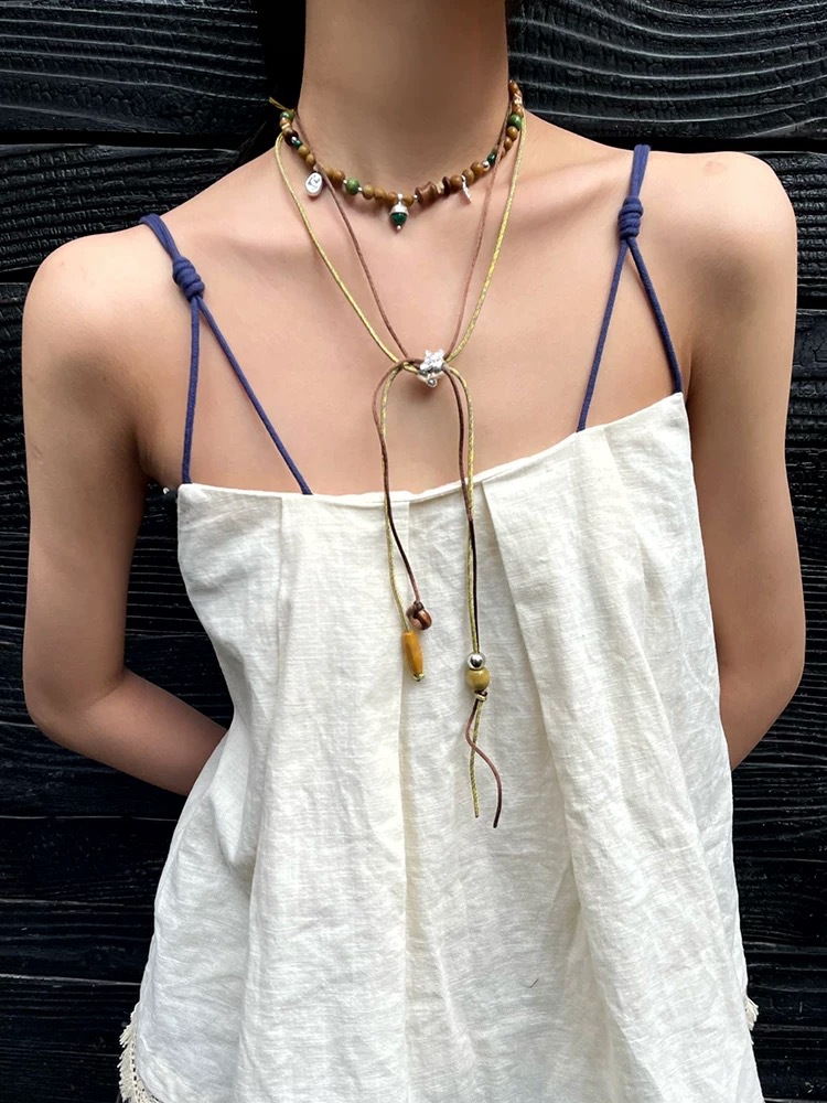 SWAH*图腾小象项链 董洁同款手工编绳小众复古高级串珠小象毛衣链详情11