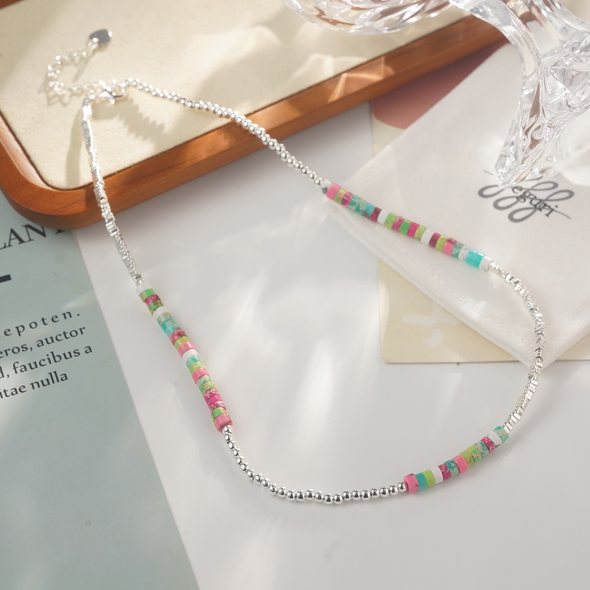 Candy-colored heart-shaped beaded necklace, summer dopamine smiling face heart-shaped collarbone chain, colorful color-blocking niche sweater chain pic 28