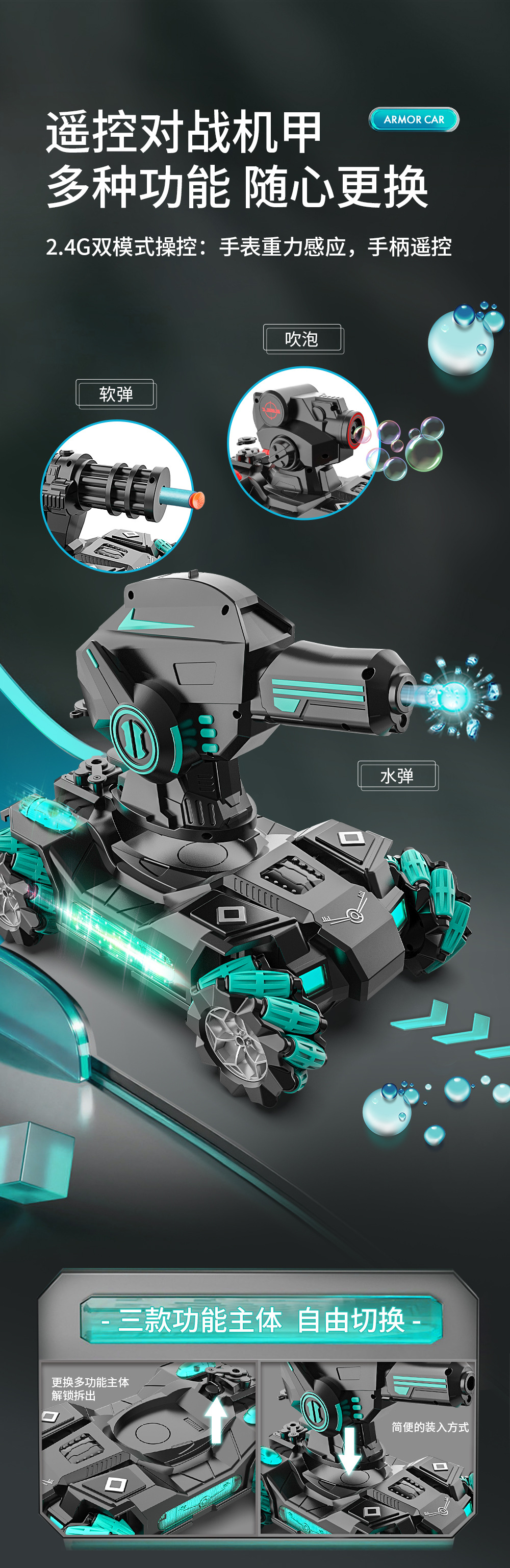 儿童手势感应遥控机甲车可发射水弹多功能四驱越野玩具车男孩礼物详情1