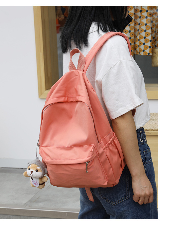 休闲大容量双肩包女生韩版纯色简约大学生书包尼龙轻便休闲背包详情25