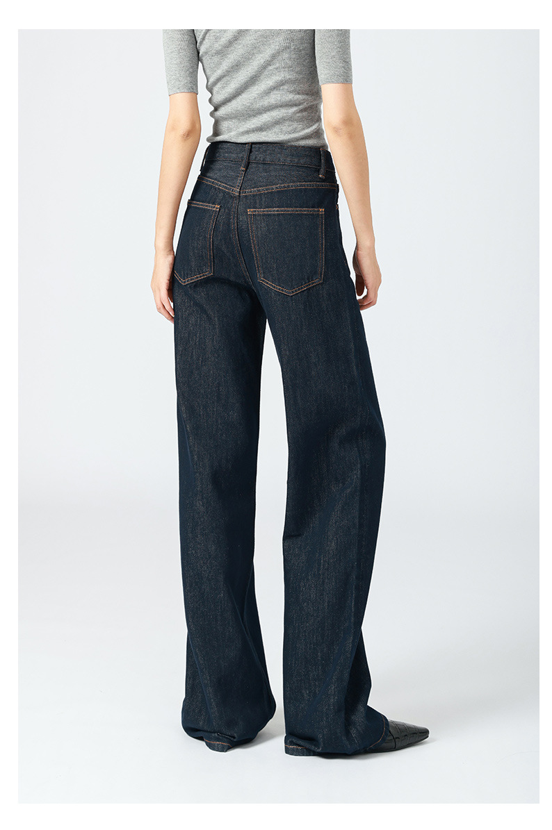 高腰阔腿牛仔裤女 法式松弛感/原色丹宁复古宽松大直筒拖地裤秋冬详情19