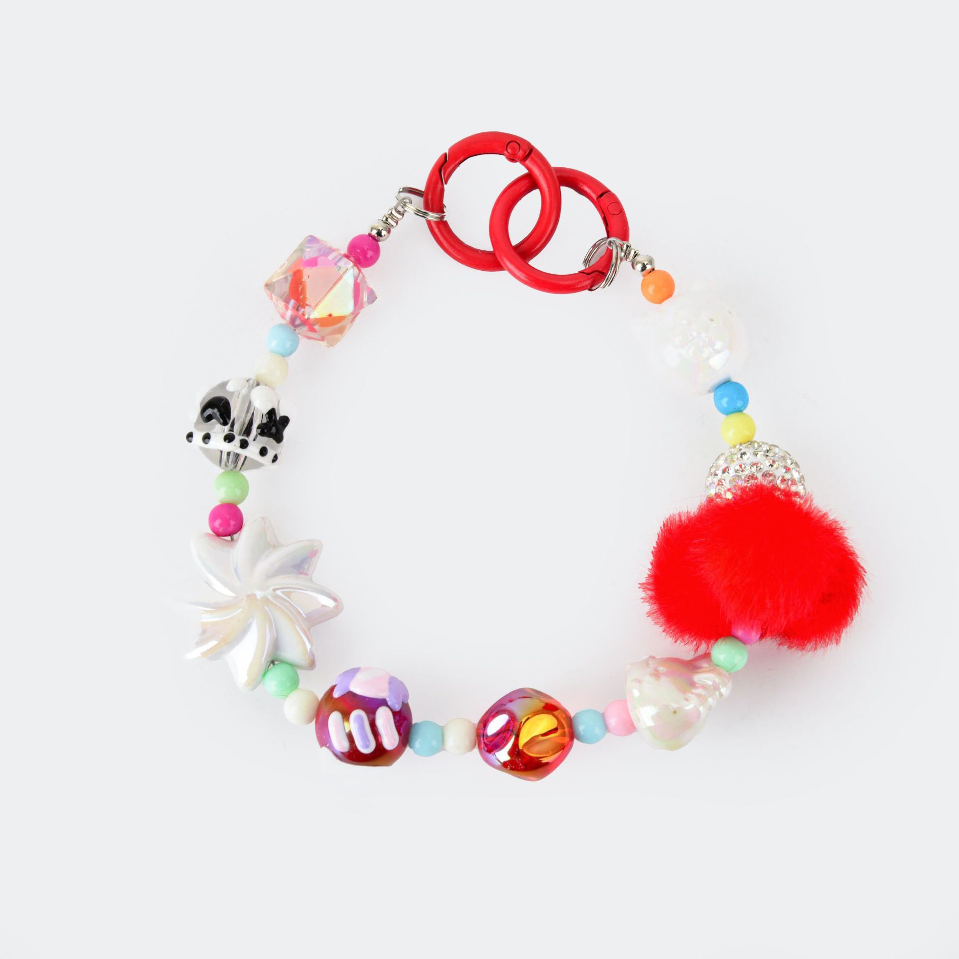 新款时尚毛球串珠手机链盲盒手绘串珠包包服装挂饰钥匙扣配饰批发详情1