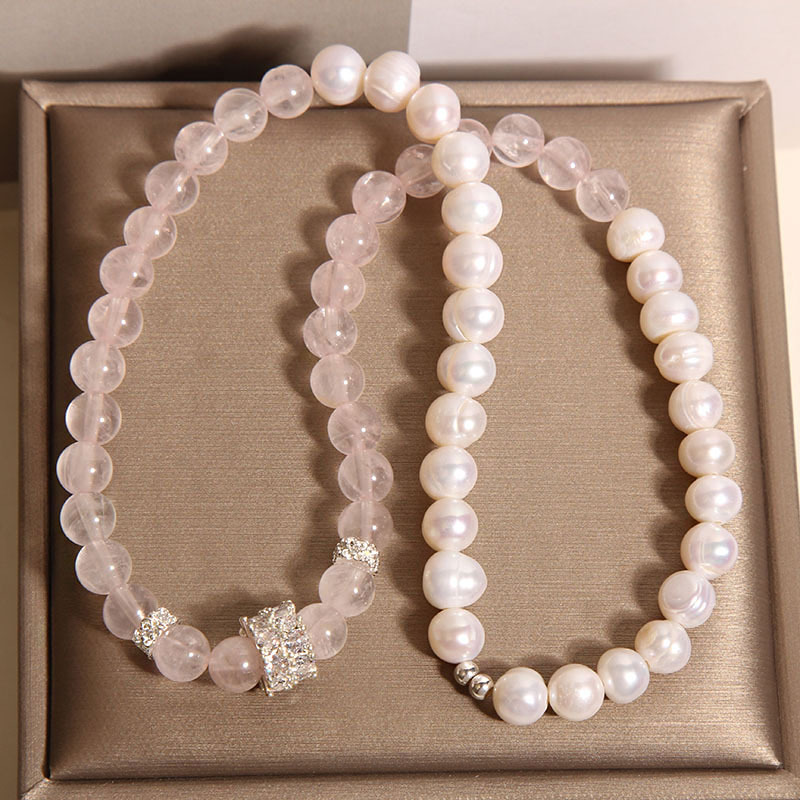 New Chinese-style pink crystal bracelet for women, light luxury, niche and exquisite natural pearl double-loop layered bracelet, high-end jewelry pic 8