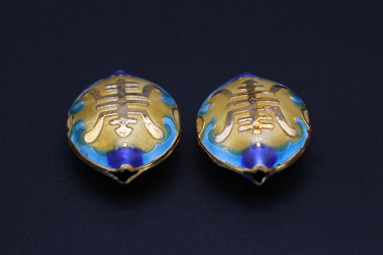 Traditional high-temperature enamel mechanism silver-blue ancient-style jewelry accessory, back cloud partition bead cloisonne 27*21 walnut longevity character pic 9
