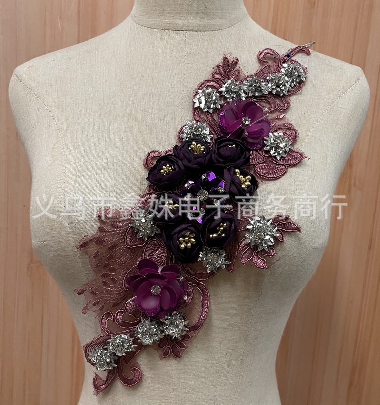 Wholesale handmade DIY water diamond pearl 40cm*10cm floral decals for clothing design pic 9
