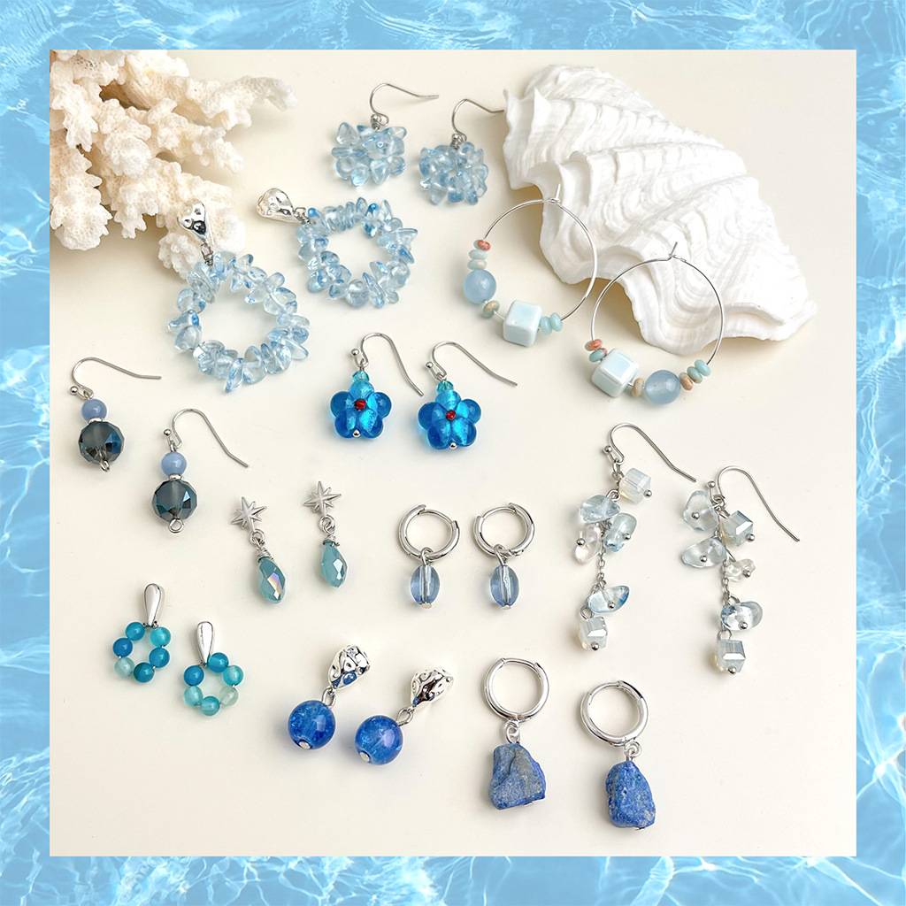 【 Sea Blue Series 】 Summer new original design, handcrafted, fresh and vacation-style blue earrings, factory earrings for women pic 21