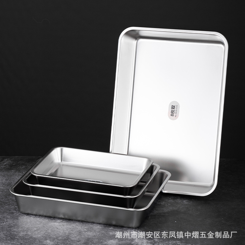 不锈钢平底盘日式方形托盘浅盘无磁长方形烤盘食堂蒸饭盘详情13