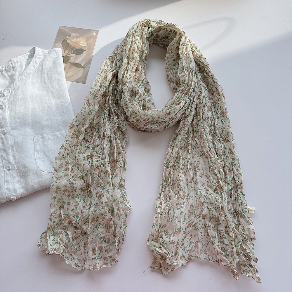 文艺褶皱碎花棉麻围巾女四季柔软复古百搭保暖披肩空调房护脖围巾详情12