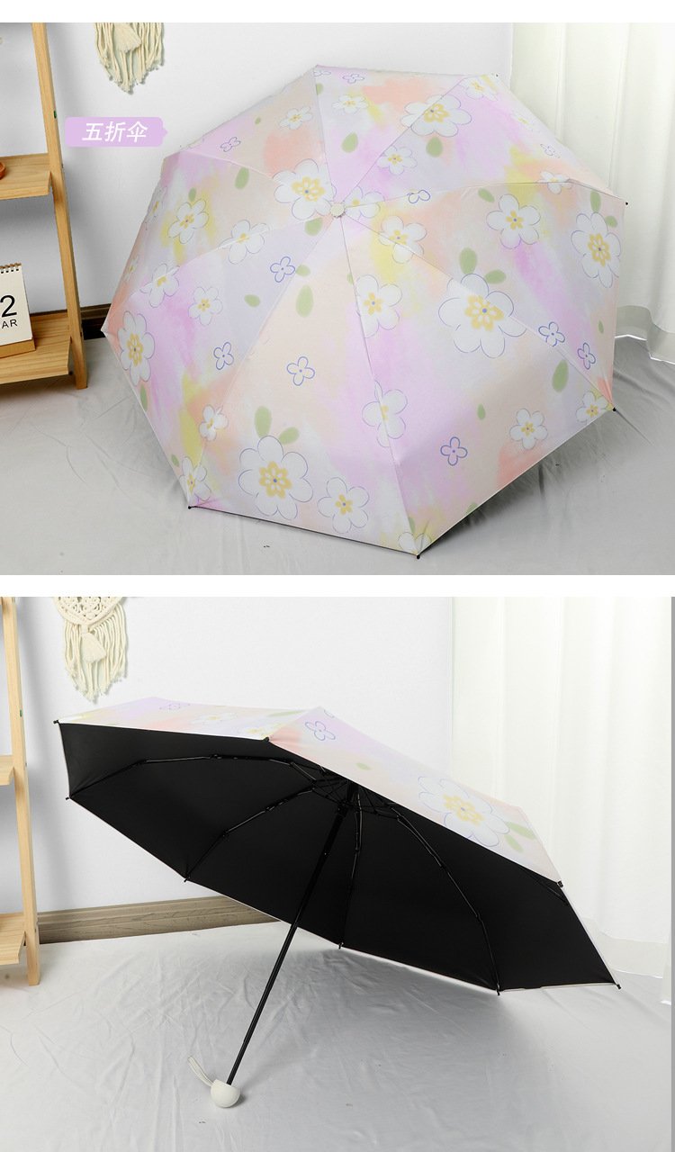 New three-fold gradient pink small flower black rubber fully automatic umbrella, sun umbrella, sun protection and UV protection umbrella, folding umbrella pic 15
