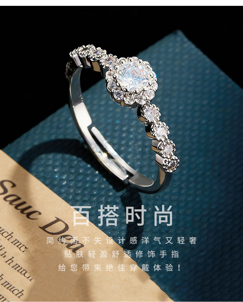 A niche and high-end round zircon open ring with adjustable colors in pink, yellow and white, a fashionable and versatile index finger ring pic 17