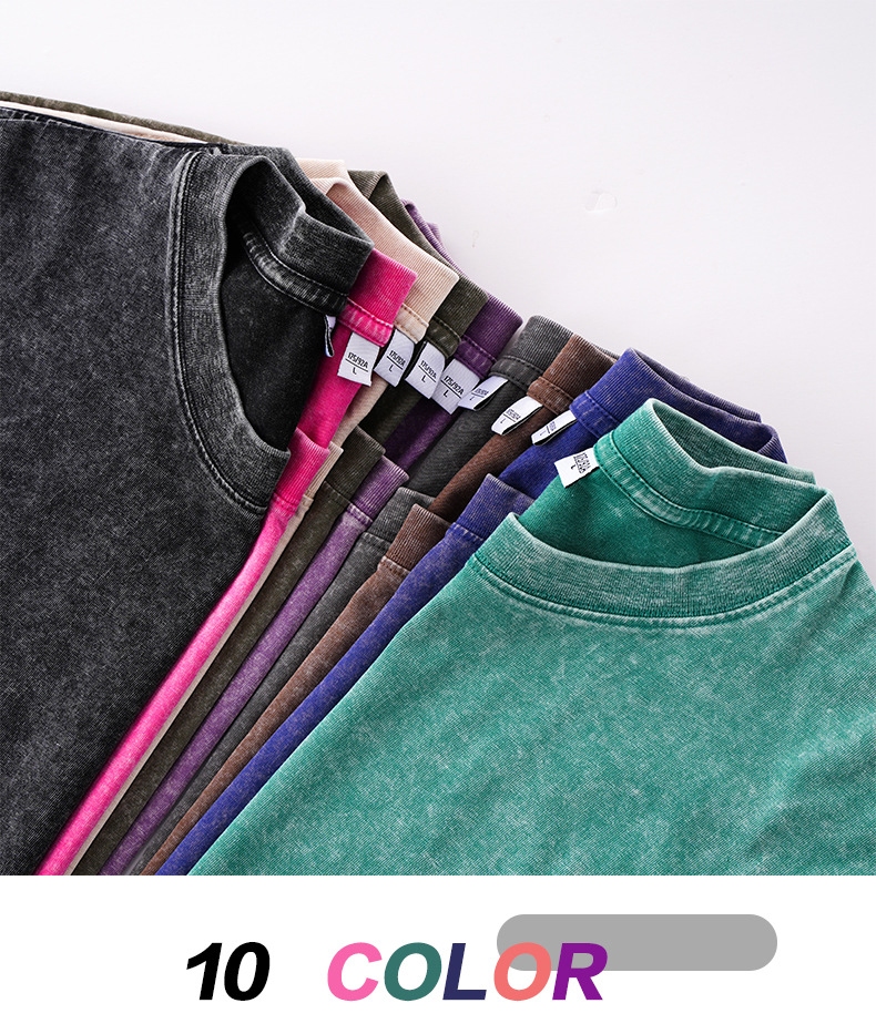 男士T恤230克酸洗炒雪花宽松做旧复古水洗短袖男纯棉t恤落肩欧码详情21