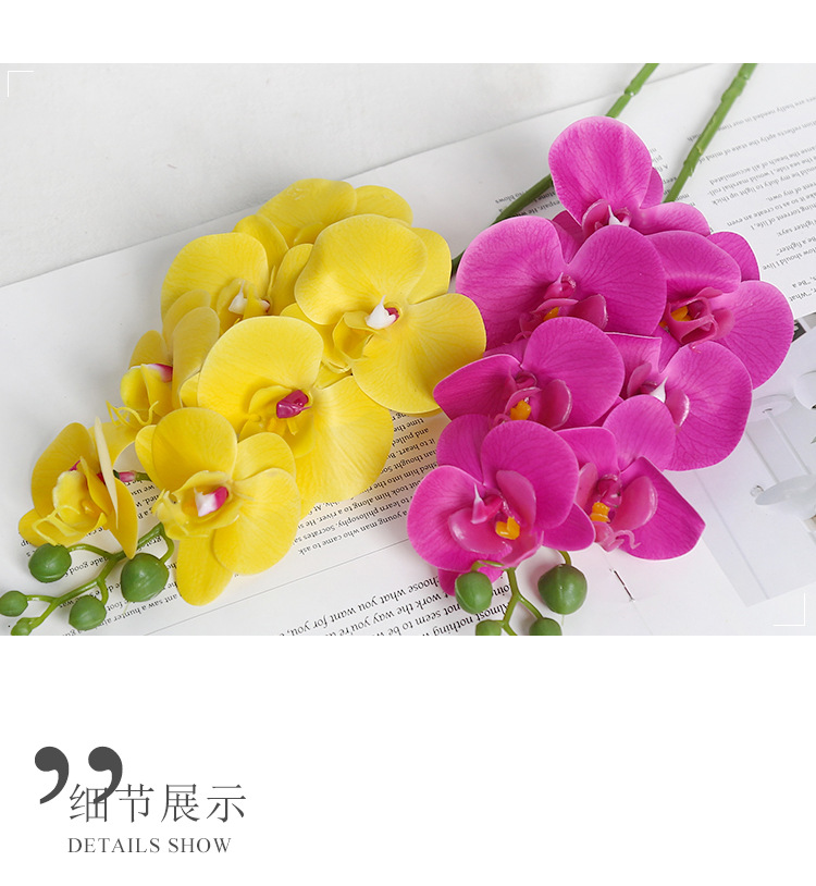 3D手感蝴蝶兰假花单支胶片高级感家居婚礼装饰办公文化仿真玫瑰园艺用品详情3