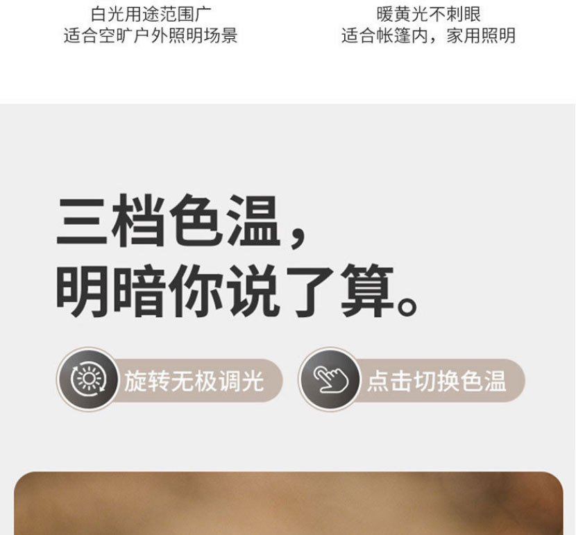 跨境批发野营灯磁吸露营灯帐篷灯可充电户外手电筒照明挂灯应急充电宝详情8