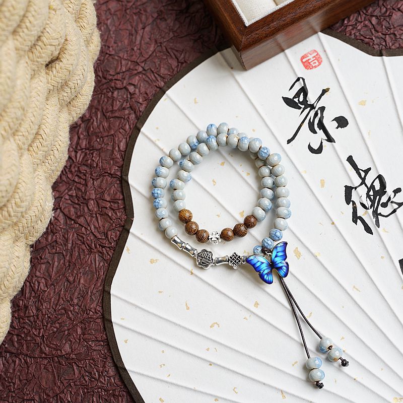 百搭高级感景德镇陶瓷手链蝴蝶饰品女手工编织手串新中式手串批发详情6