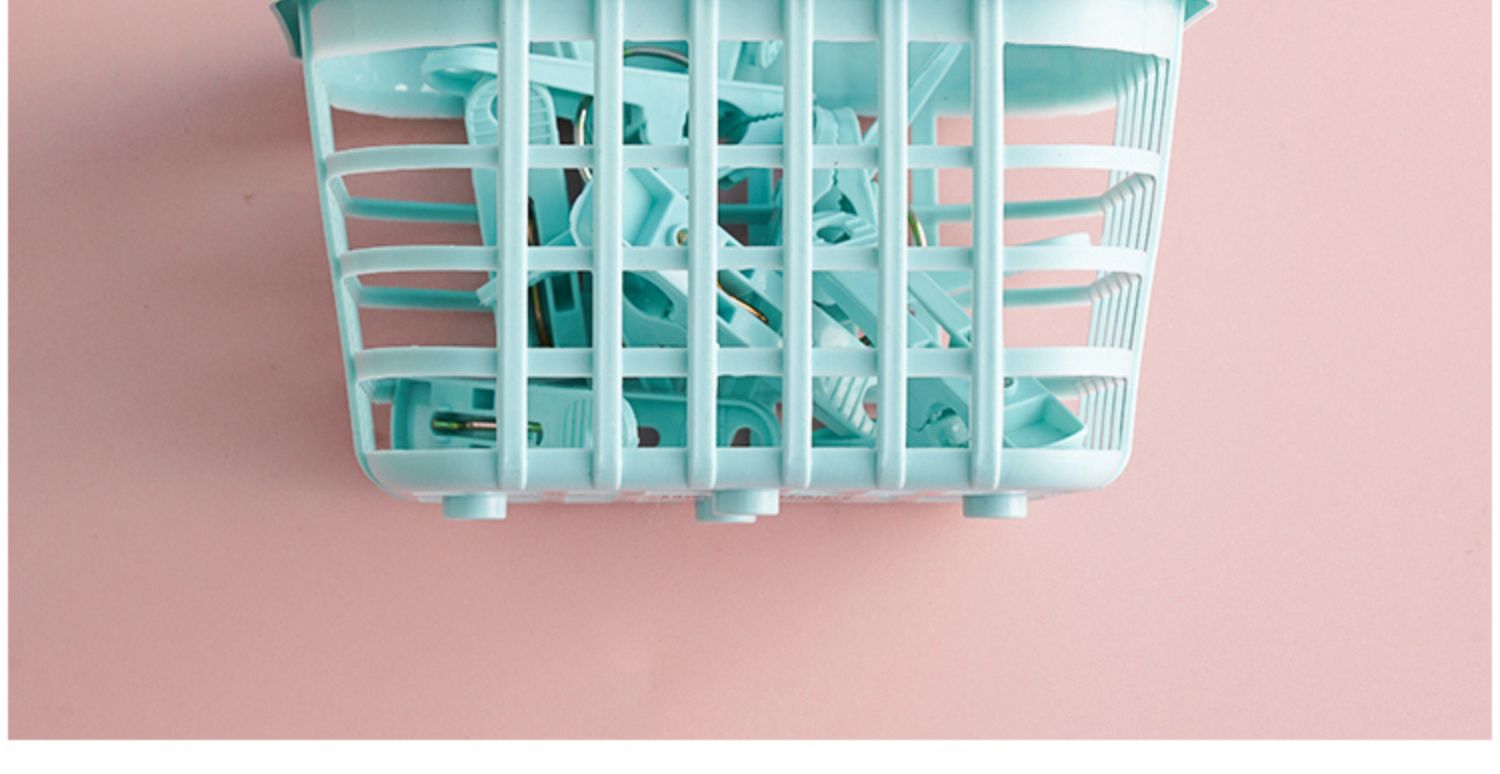 30个装防风夹晾衣夹内衣袜子塑料小夹子带收纳篮被子衣服晾晒夹详情5