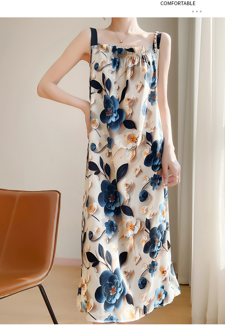 2025夏季新款一字领吊带连衣裙女法式大码遮肉长裙气质女装夏裙子详情33